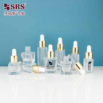 Beli D1229-5ml Empty Square Clear Glass bottle with shiny gold metal aluminum dropper cap screw type white silicone bulb for Scented Fragrance (Botol kaca kosong persegi jelas dengan tutup dropper logam emas yang mengkilap) pembuatan online