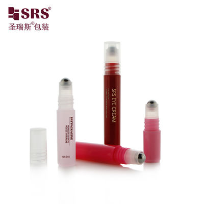 RPPH-8ML Injeksi Merah Glossy Custom Design PP Plastik Container Dengan Cap Stainelss Steel Ball Roll On Untuk CosmeticSerum