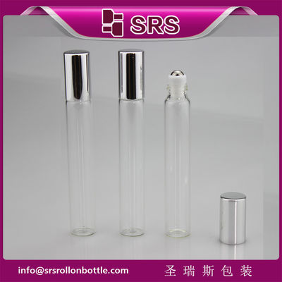 SRS 10ml botol bola rol kaca berwarna bening dengan tutup aluminium perak