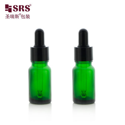 D001-20ml Kontainer Botol Kaca Hijau Kosong Dengan Cap Dropper Plastik Hitam Pipet Kaca Untuk Minyak Rambut Minyak Esensial