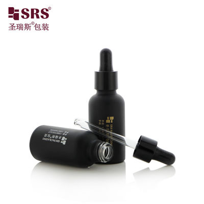 D001-50ml Label yang dapat disesuaikan Botol Dropper Kosong Desain Lapisan Matte Hitam Untuk Perawatan Pribadi Produk perawatan kulit dengan layanan logo pencetakan hotfoil emas