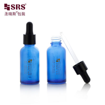 D001-50ml Lapisan Botol Minyak Esensial Kaca Translucent Biru Dengan Dropper Hitam Glossy Kapasitas Berbagai Untuk Produk Aromaterapi