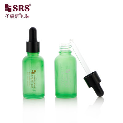D001-50ml Ramah Lingkungan Kosong Permukaan Hijau Dropper Botol Kontainer Kaca Dengan Cap Dropper Hitam Glossy Lampu Silikon Untuk Minyak Perawatan Tubuh