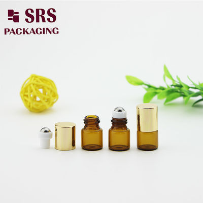SRS kosong 1ml botol kaca bergelombang berwarna kuning dengan tutup aluminium emas