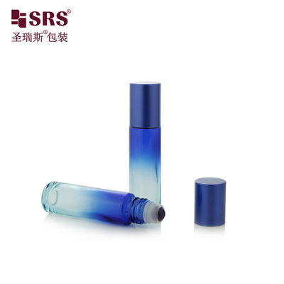 BLPM-10ml 100% Tanpa Kebocoran Tembok tebal Cetakan Botol Rol Kaca Biru Hitam Dengan Bola Permata Untuk Serum Kemasan Kosmetik