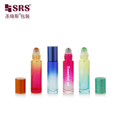 BLPM-10ml Botol Roller Kaca Berwarna-warni dengan Tutup Kaca Dan Plastik Opsi dengan bola batu permata untuk aroma
