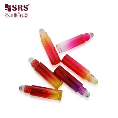BLPM-10ml Hot Red Gradient Magenta Glass Vial Roll On Container With Metal Cap Steel Ball Untuk Minyak Esensial