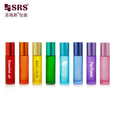 BLPM-10ml Pabrik Warna Pelangi Opsi kustomisasi Permukaan Frosted Handling Botol Rol Kaca Kosong 10ml Dengan Bola Giok Untuk Minyak Parfum Anti Gatal