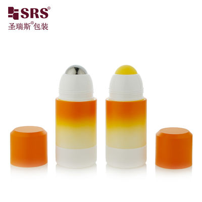 RPPE ((P) -50ML Empty Gradient Orange white custom design Roll On Bottle Manufactured With Logo Printing Yellow hollow ball for application of soothin gel (Role On Bottle Manufactured With Logo) Rilis dengan logo