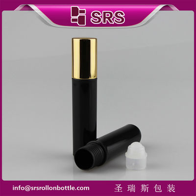 SRS botol parfum warna hitam plastik berkualitas tinggi 10ml dengan bola rol plastik