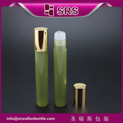 Kosmetik mewah 15ml warna hijau plastik tiga rol bola baja pada botol