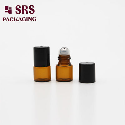 SRS botol bola rol kaca amber 2ml kosong dengan tutup plastik hitam