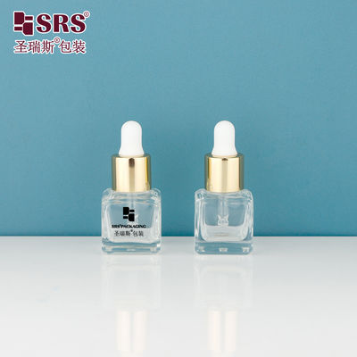 D392-8ml Laboratory Square Clear Empty Glass Dropper Bottles dengan Black Silkscreen Printing Logo Personalize