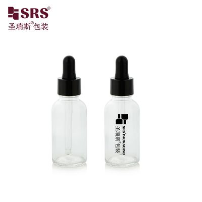 D001-50ml Perawatan Pribadi Farmasi Kosong Jelas Kaca Transparan Bahan Dropper Botol Dengan Kaca Dan Silkscreen Logo Personalisasi