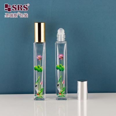 Botol Roll On Kaca Dinding Tebal Bentuk Persegi 10ml dengan Aplikator Bola Roller untuk Parfum dan Minyak Esensial