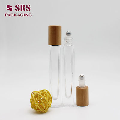 SRS kosmetik bening 10ml botol kaca persegi bergelombang parfum dengan tutup bambu