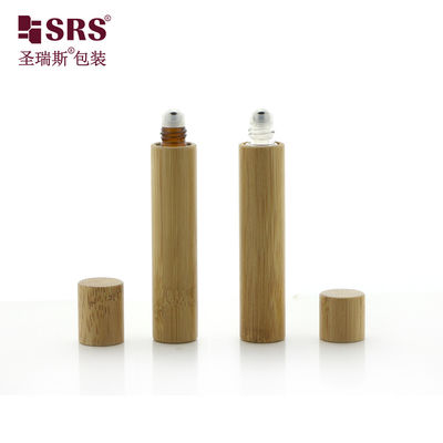 Portable 10ML Empty Bamboo Roll On Dengan Bamboo Cap Botol Amber Jelas Botol Window Skylight Desain Di Stok
